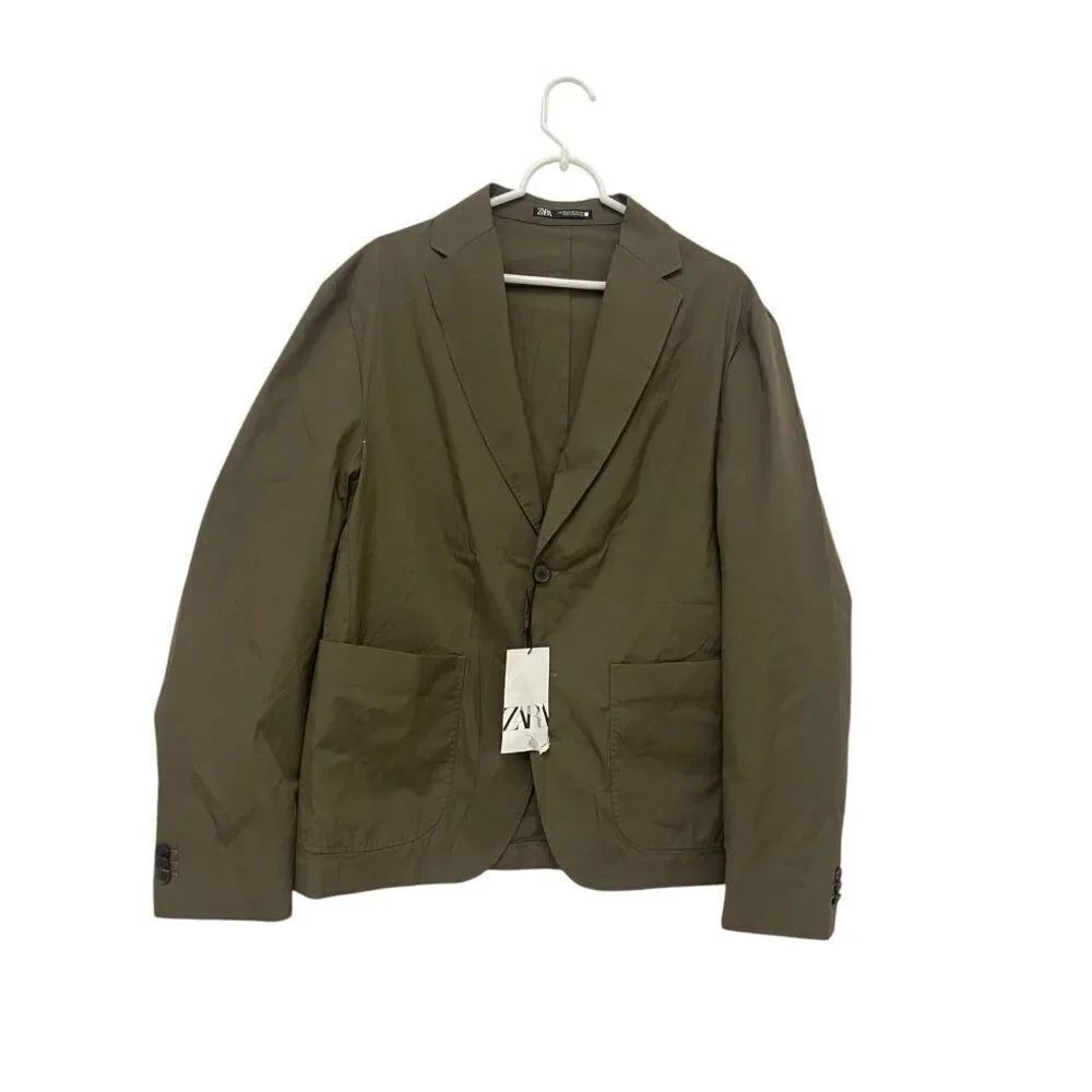 Zara Mens Blazer Suit Jacket EU 50 US 40 Olive Green Long Sleeve 6740/275 NWT
